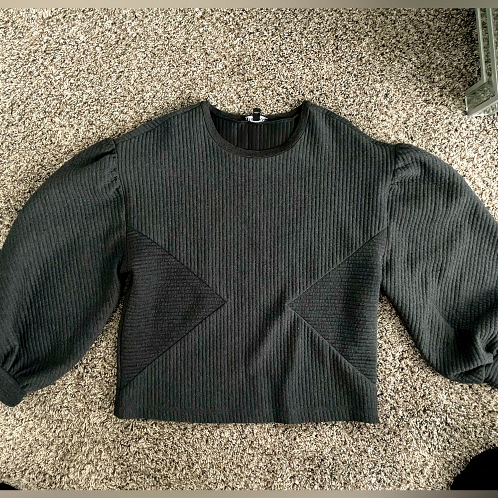 Express Charcoal Ribbed Knit Top